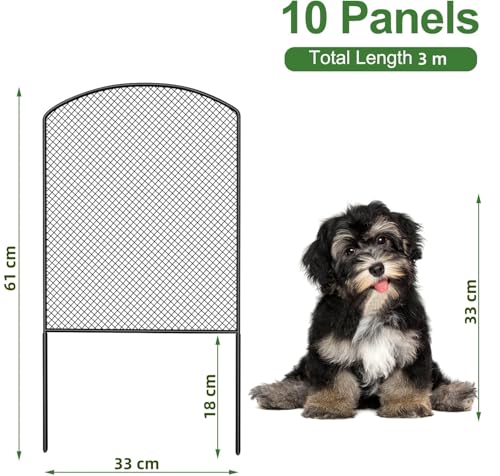 LIANTRAL 10-teilige Tier Barriere Zaun, Mesh Dekorativer Gartenzaun, Steckzaun Metall, Rostfeste Gartenzaun, Kein Graben Zaun Patio Grenze Tierzaun für Hunde Kaninchen im Freien Patio, 61 cm x 3 m