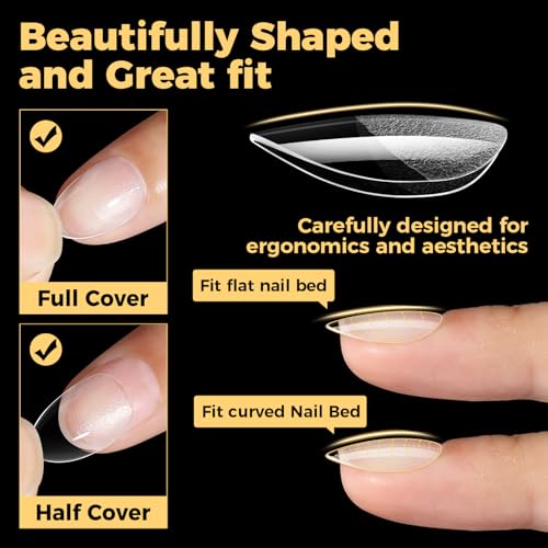 Image of UNA GELLA Extra Short Almond Gel Nail Tips, 216 Pcs Pre-shape XS Almond Nail Tips Full Cover Press On Nails Half Matte Clear Fake Nails For Women Girl DIY Salon At Home 12 Sizes