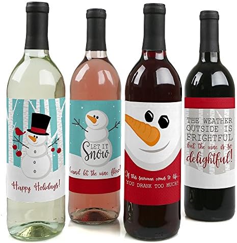 Big Dot of Happiness Let It Snow - Snowman - Holiday and Christmas Party Decorations for Women and Men - Wine Bottle Label Stickers - Set of 4