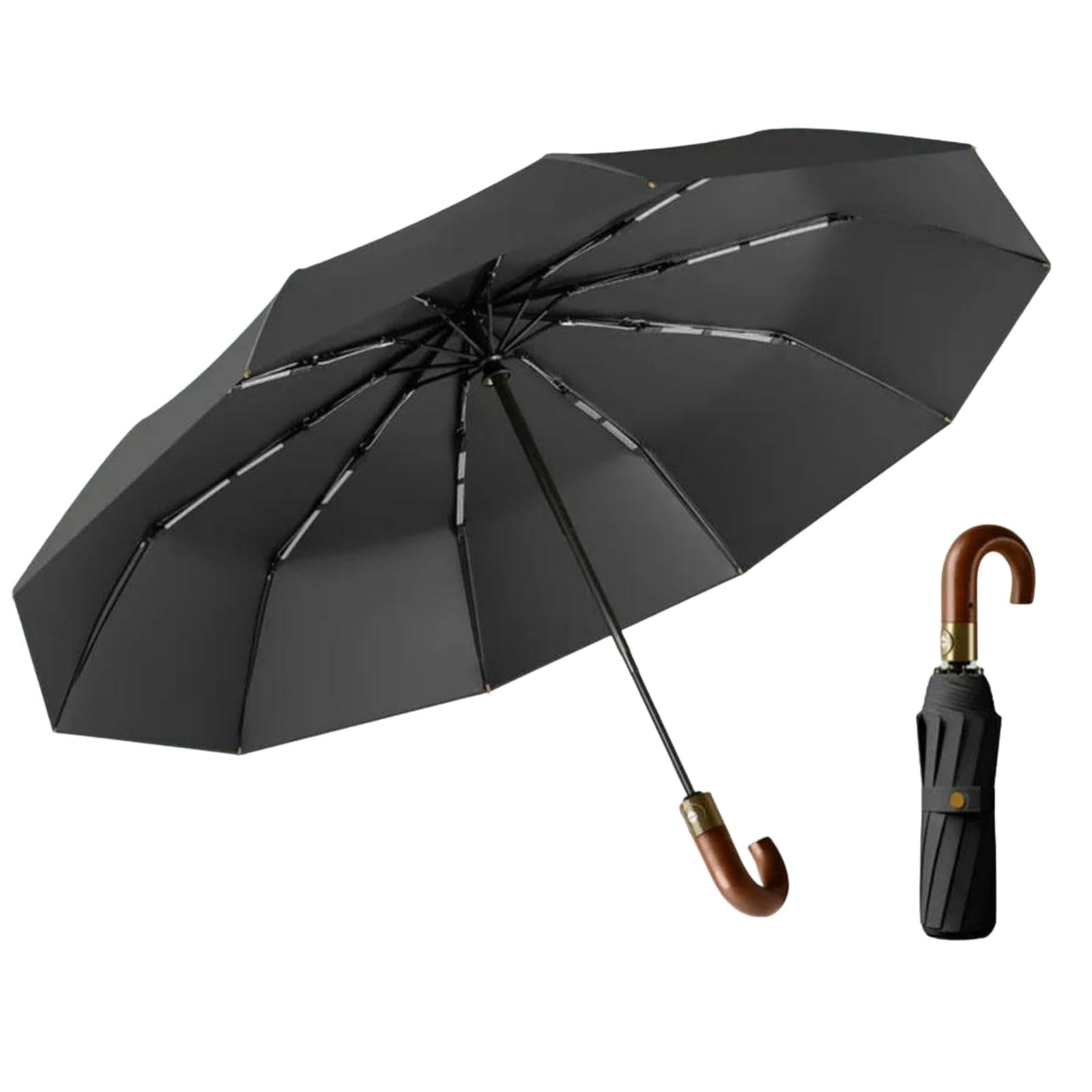 Gyios umbrellas for rain Windproof Automatic Folding Travel Umbrella, Upf50+ Uv Protection, Compact Portable Umbrella With Curved Handle Sun & Rain-black-iron-10k