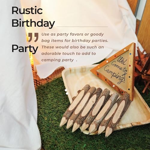 Awleynz 30Pcs 5\" Long Twig Pencils, Natural Wood Pencils Bulk, Wooden Graphite Pencils for School Party Supplies Novelty Camping Themed Party Decorations