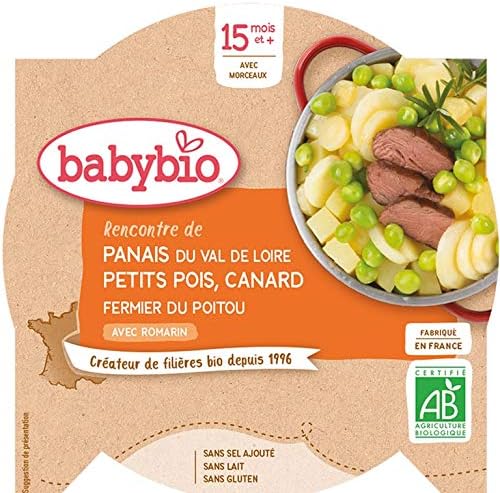 Babybio Assiette Panais Petits Pois Canard Fermier Du Poitou 260 G 15 Mois Bio Lot De 4 Amazon Fr Epicerie