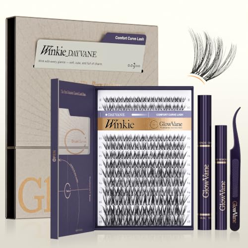 GlowVane TrueCurve Lash Clusters Kit Soft Natural Look Eyelash Clusters for All-Day Comfort 0.03mm Wispy D Curl Lashes 8-18mm Lightweight Curved Band Lashes Use-Friendly (Winkie Kit)