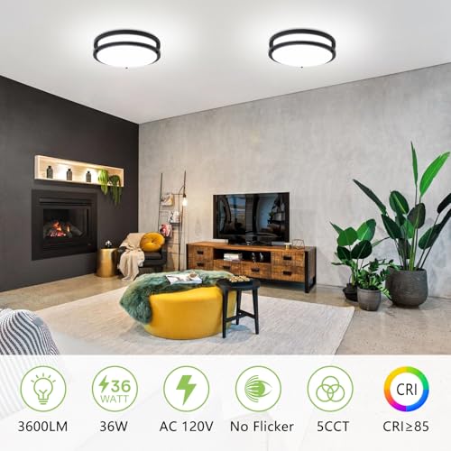 Image of Flush Mount Ceiling Light - 2 Pack 13″ 36W 3000K /3500K /4000K /5000K /6000K Dimmable Led Ceiling Light Fixture for Kitchen Hallway Bedroom Bathroom (2, Black, 13 Inch)