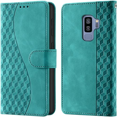 Handyhülle für Samsung Galaxy S9 Plus Leder Wallet RFID hüllen Türkis