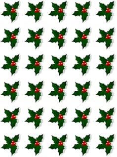 Ronnies-Bakery 30 Christmas Holly Cupcake Toppers Edible Wafer Paper Fairy Cake Toppers Birthday Cakes