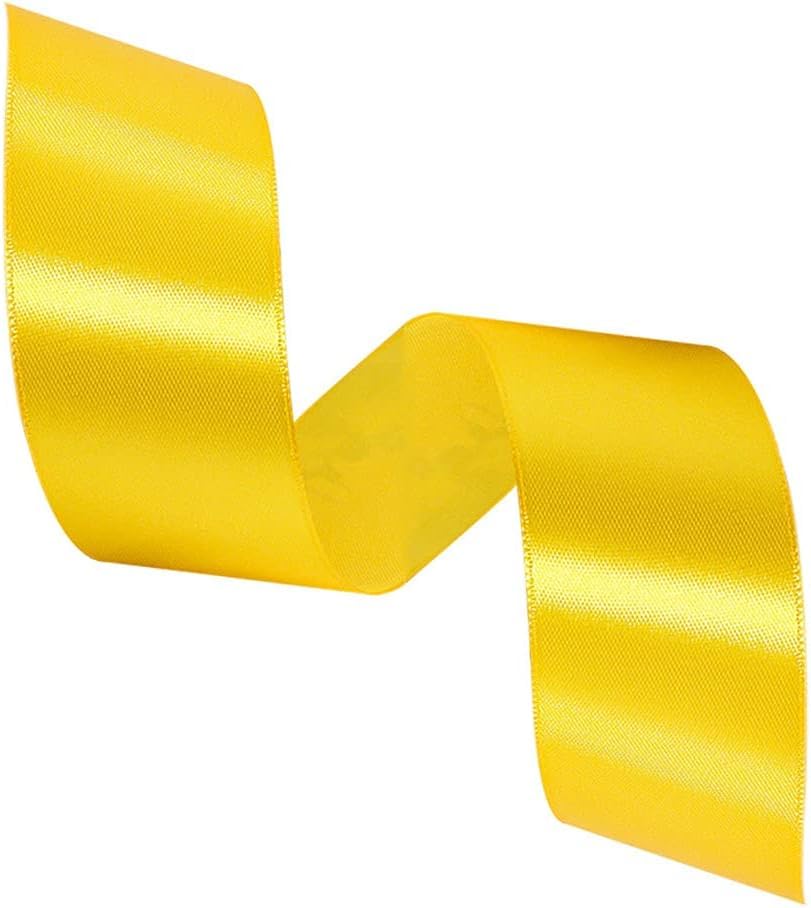 Yellow Ribbon 1 Inch, 25 Yards Satin Fabric Ribbons for Gift Wrapping, Christmas Garland, Christmas Tree Ornaments, Bows Making, DIY Crafts, Sewing Projects and Wedding Party