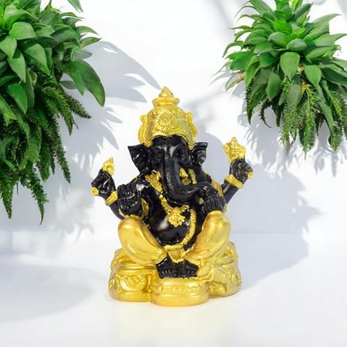 Divine Lord Ganesha Idol Dashboard Showpiece | 5-Inch Auspicious Statue for Car, Home Temple, Living Room Decor | Black & Gold (Black-Gold) — photo — 4 of 9