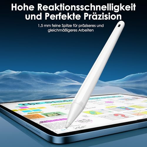 Stift für iPad (2018-2025), Ultraleicht Pencil für Apple mit Handflächenerkennung und hoher Präzision, mit Apple iPad 6.–10./A16.Generation, Pro 11/12,9/13, Air 3/4/5/M2/M3, Mini 5/6(WH1)