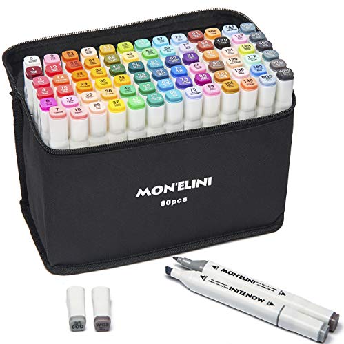 Alcohol Markers Set with Blender â€“ 80 Colors Permanent Markers for Sketching and Drawing â€“ Art Markers for Kids â€“ Dual Tip Markers for Adult Coloring Books â€“ Good Gift Idea for Beginner and Professional Arts