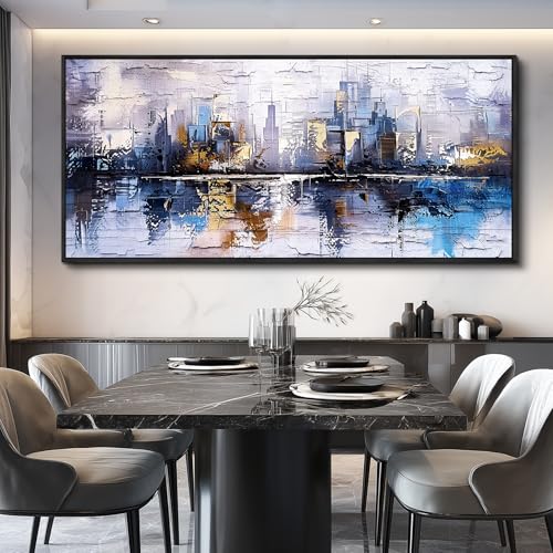 Image of KELIYUAN Abstraction City Landscape Paintings Room Dining Room Canvas Wall Art For Living Room Bedroom Wall Decor Modern Home Decoration Office Pictures Hallway Mural Decoration 32 inchX72 inch Black Frame