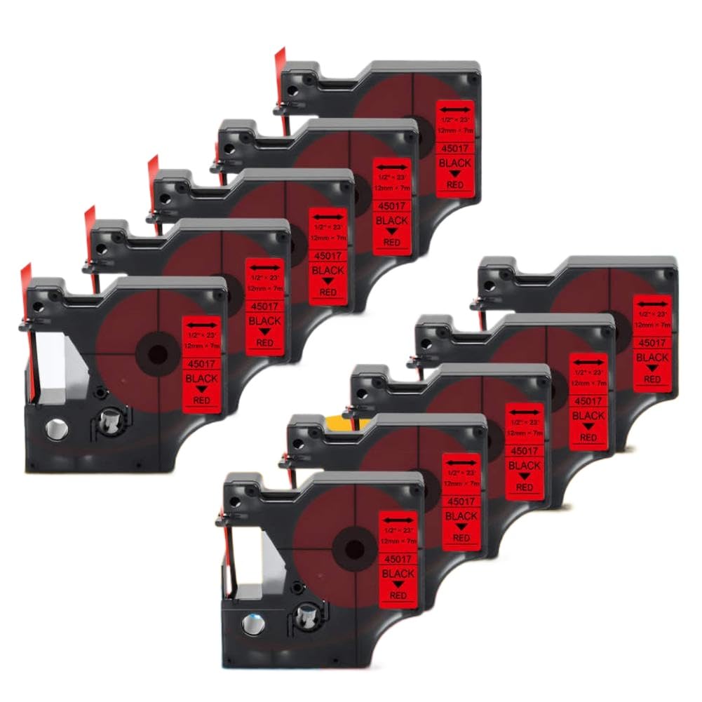 Cassetta nastro per etichette compatibile da 10 pezzi 12 mm x 7 m 45021 bianco su nero per stampante LM160 280 LabelPoint 350(Black on Red)