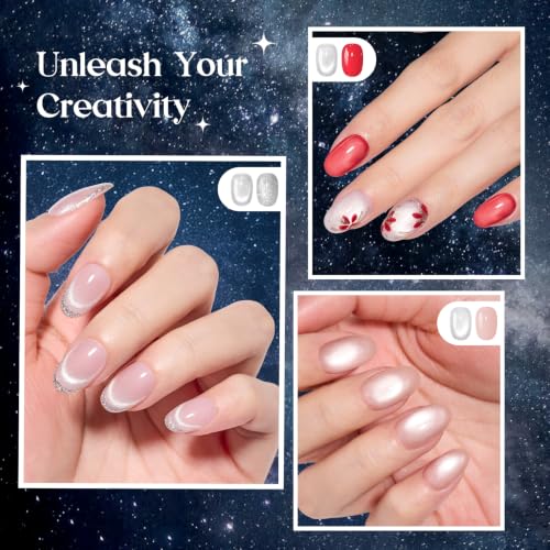 Image of Beetles Silver Cat Eye Gel Nail Polish Set, Dusted Galaxy 6 Colors Magnetic Glass, Crystal, Pearl, Reflective & Glitter Silver Cat Eye Gel Polish Set with 2 Magnets, DIY Color Card for UV