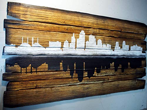 Kansas City Skyline Artwork, Personalized Gift, Rustic Home Decor, City Silhouette, Handmade Skyline on Old Wood Boards