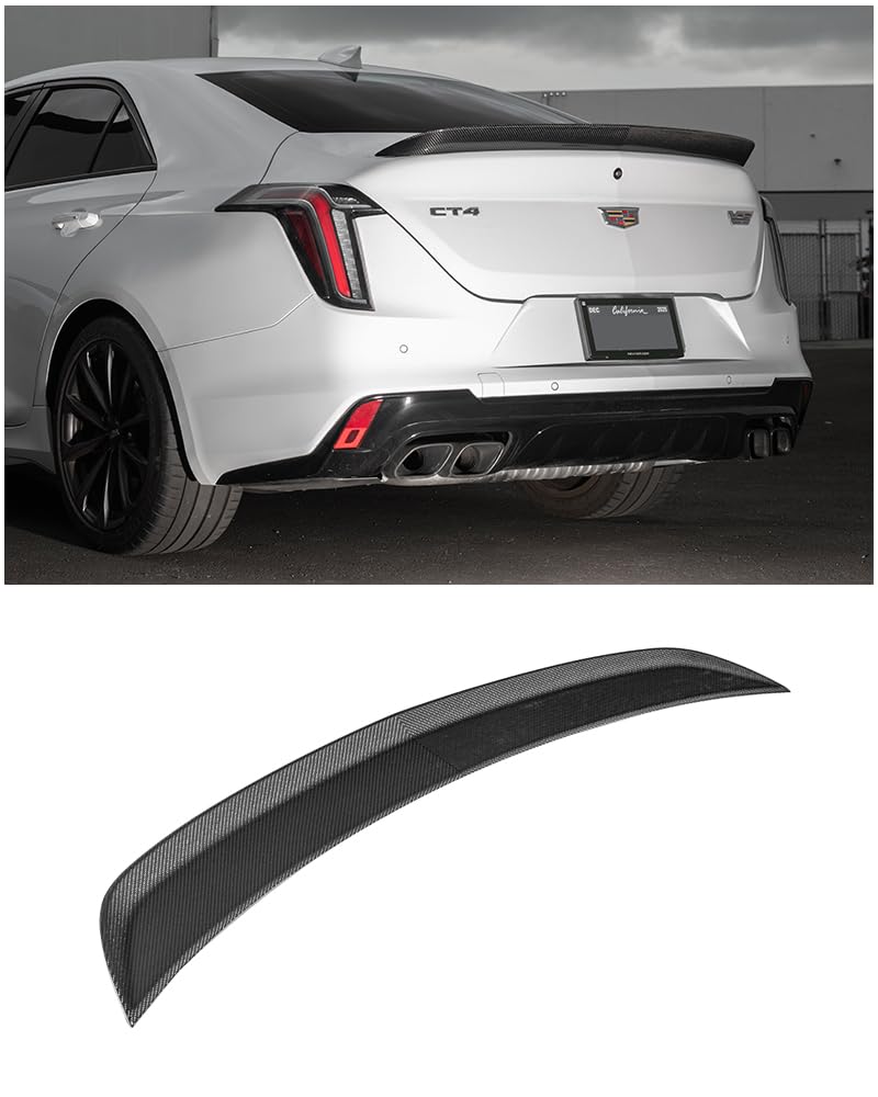 Replacement for 2020-Present Cadillac CT4 All Models | CT4-V Blackwing Style Carbon Fiber Rear Trunk Lid Wing Spoiler