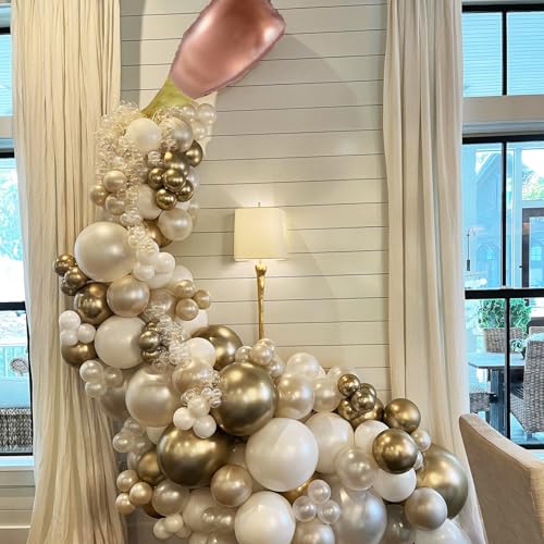 Champagne Bottle Balloon Garland Arch Kit 165pcs Pearl White Sand Champagne Gold Clear Balloons for Birthday Wedding Baby Shower Bachelorette Anniversary Party Decorations by EDFHSEZ - Used condition - Image 4