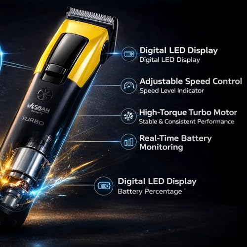 Image of ASBAH Professional Turbo Hair Clipper- High-Efficiency Precision Blades, 8 Guide Combs, Adjustable Taper Lever, Cordless Grooming Tool - 1 Year Warranty with Lifetime Repairs & Services