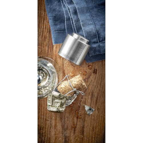 WMF Clever&More Sektverschluss mit Aufschrift 3,5 cm, Champagner Verschluss, Sektflaschenverschluss, Cromargan Edelstahl mattiert, Flaschenverschluss