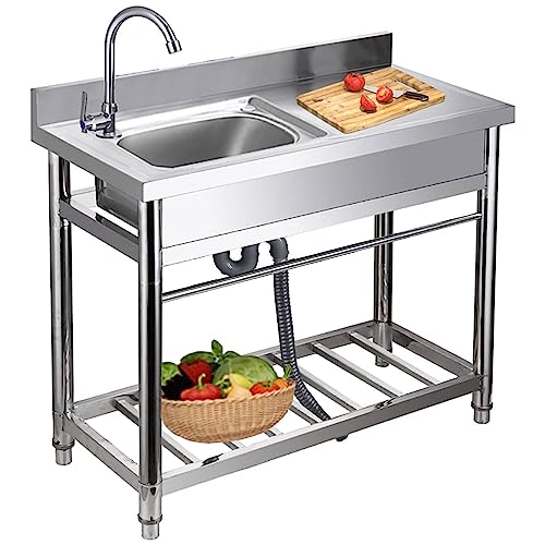 Ensemble d'évier de cuisine commercial en acier inoxydable 304 avec établi, lavabo à une seule cuvette