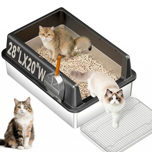 Caja de arena para gatos XXXL de acero inoxidable con tapa miniatura 1