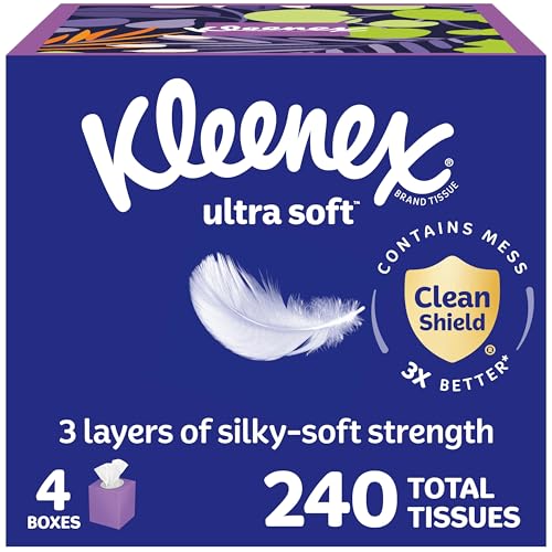 kleenex ultra soft facial tissues 4 cube boxes 60 tissues per box 3-ply 240 total packaging may vary