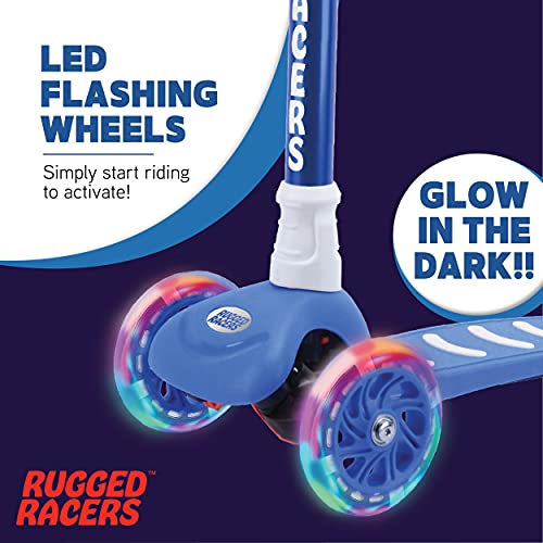 Rugged Racers Pro Kick Scooter For Boys & Girls 3 Wheel Scooter, Pro Kick Scooter For Kids With Led Light Pu Wheels, Step Brake, Lean 2 Turn, Ride On Toys For Children 3 Year Plus (Blue) #TOP1