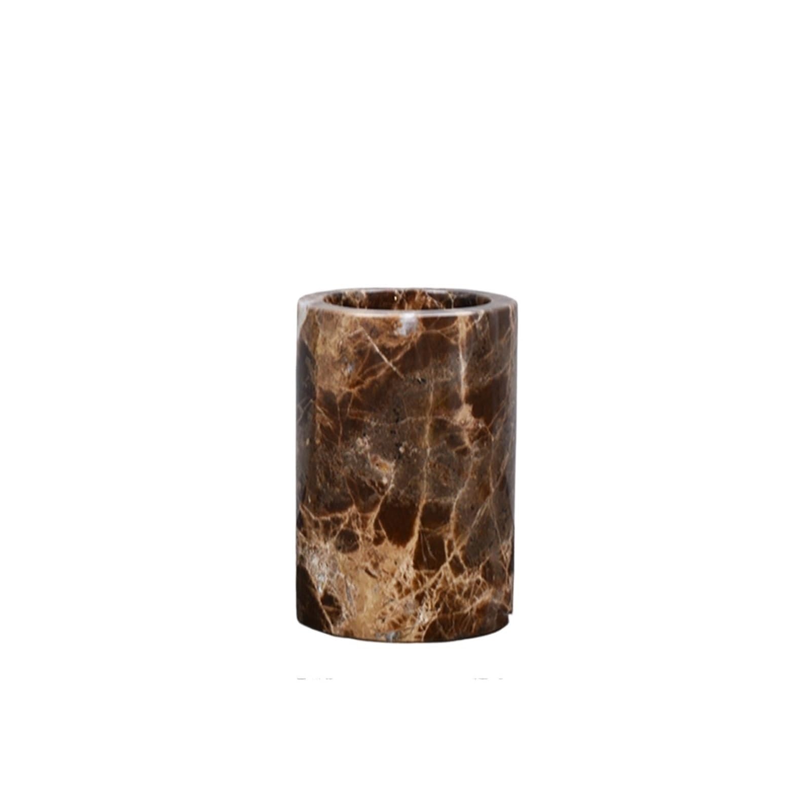 Soap And Toothbrush Holder Sets Brown Natural Marble Bathroom Accessories Luxury Marble Soap Dispenser Toothbrush Holder Soap Dish Tray Set For Bathroom(Teacup-Round)