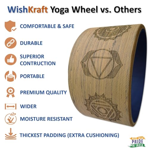 Image of WishKraft Wide Yoga Wheel for Back Pain Relief & Back Stretching 13 x 6.5 inch | Anti-Slip Foam Yoga Roller for Yoga, Pilates, Stretching, Backbend & Posture Correction (ChakraWheel+2Blocks+Bag+Belt)