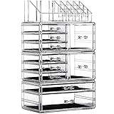Cq Acrylic 4 Pack Clear Makeup Storage, Stackable 10 Drawer Organizer for Vanity, Jewelry, Hair Clip, Beauty & Skincare Products