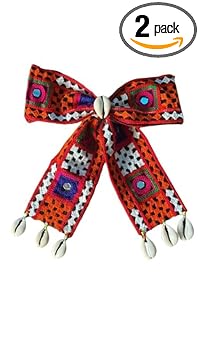 Hair Accessories Bow Tie Hair band Kutchi Lace Hair Clip with Shell Dandiya Night For Women || Navratri collection||Handmade product|| (2PCS,MULTICOLOR...)