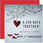 17th Anniversary Card for Women Men - 6209 Days Together! - Happy 17 Year Anniversary Card for Husband Companion Boyfriend Girlfriend, 145mm Wedding Anniversaries Greeting Cards