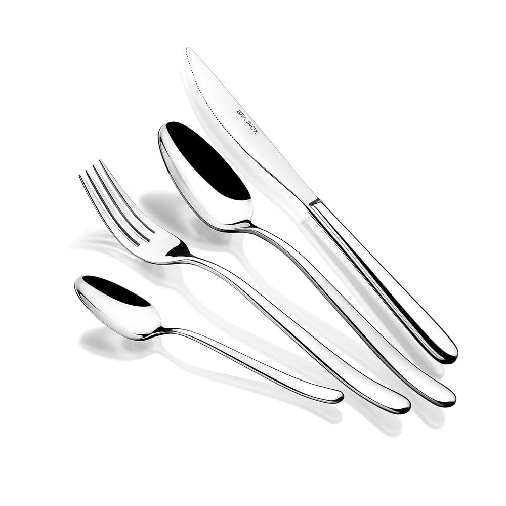 BRA Napoli | Set 24 pezzi posate, acciaio inossidabile 18/10, finitura lucida brillante, adatte alla lavastoviglie, spessore 4 mm, con coltello bistecca