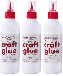 Mont Marte PVA Craft Glue Fine Tip 250gm - 3 Pack, Great for a Wide Variety of Craft Projects and Dries Quickly to a Clear Finish.