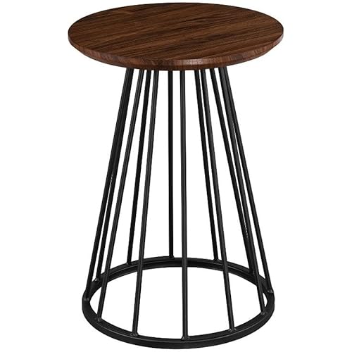 Walker Edison Vivv Modern Round Metal-Base Side Table, 16 Inch, Dark Walnut