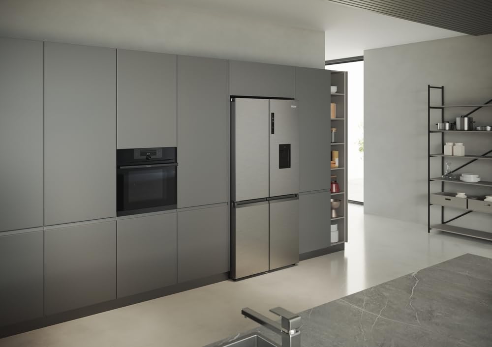 Haier Cube 90 Series 5 SH5CREH209MP - Frigorífico Americano 525L, 4 Puertas, Dispensador agua, Antibacterias, Motor Inverter, My Zone, Total No Frost, Ancho 90,8 cm, Alto 190 cm, Luz LED, Inox