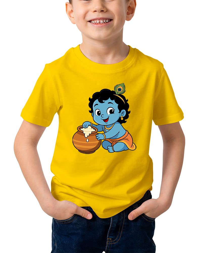 caseria Kid's Cotton Graphic Printed Half Sleeve T-Shirt - Baby Krishna-picture-12