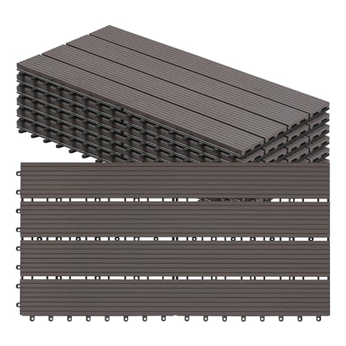 WOLTU 6x Suelo de WPC Baldosas de Madera Exterior para Porche Patios Jardin, 30 x 60 cm 1m² Suelo de Exterior Compuesta Azulejos Baldosas de WPC para Terraza Café