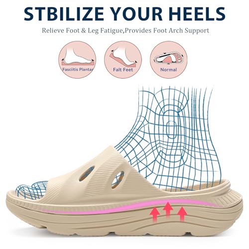 Womens Recovery Sandals Slides for Mens Plantar Fasciitis Sport for Sandals Comfortable Orthotic Athletic Arch Support Slides, Lightweight Cloud Slippers Thick Cushion Open Toe3