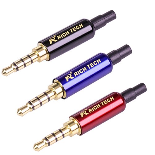 Buyme 3Pcs Jack 3.5Mm Stereo 4 Pole Male Plug +Tail Plug Clamps for DIY