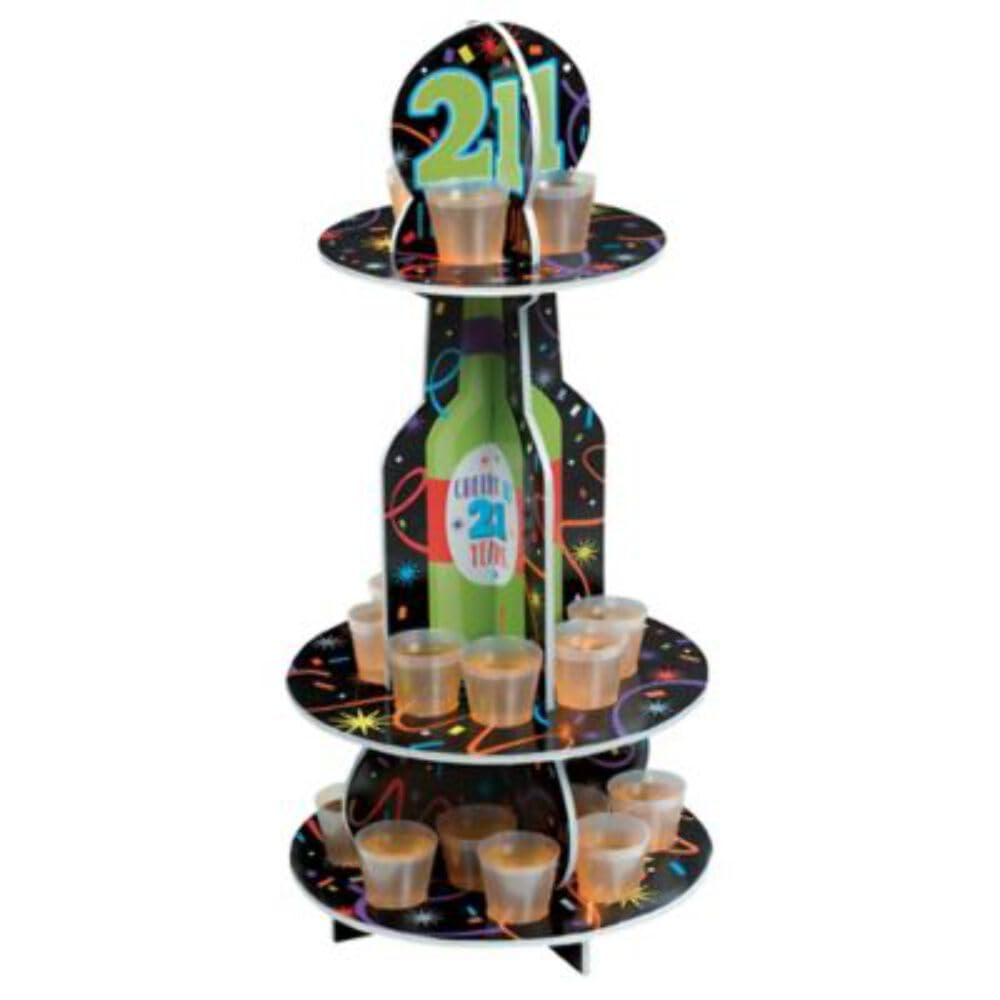 Verre à liqueur 21ème anniversaire sur plateau pour animation de table de fête