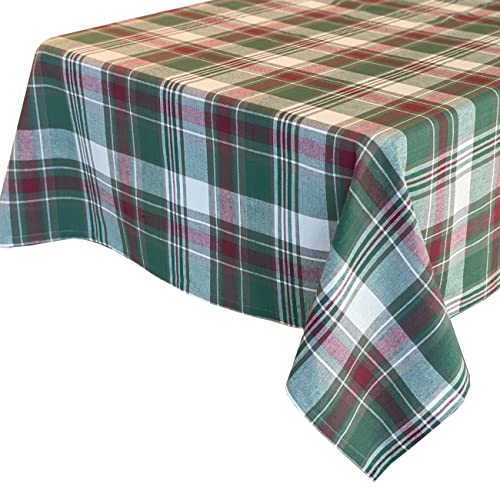 Lintex Christmas Cottage Plaid Cotton Weave Christmas Fabric Tablecloth, Country Rustic Holiday Tartan Plaid Easy Care Tablecloth, 60” X 84” Oblong/Rectangle #TOP4