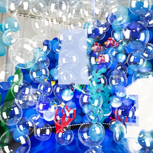 Image of Soulchen 150 Pcs 8 inch and 18 inch Under The Sea Party Decorations Clear Bubble Garlands Mermaid Birthday Bobo Balloon Decoration Mermaid Birthday Decor for Summer Beach Ocean Party Supplies
