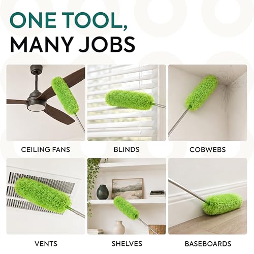 Image of GUTEWERK Microfiber GaoeTewerk Dustr Duster With Extension Pole, Feather Duster, Ceiling Fan Dusters For Cleaning, Dust Cleaner, Cobweb 7.1 Cm, Green