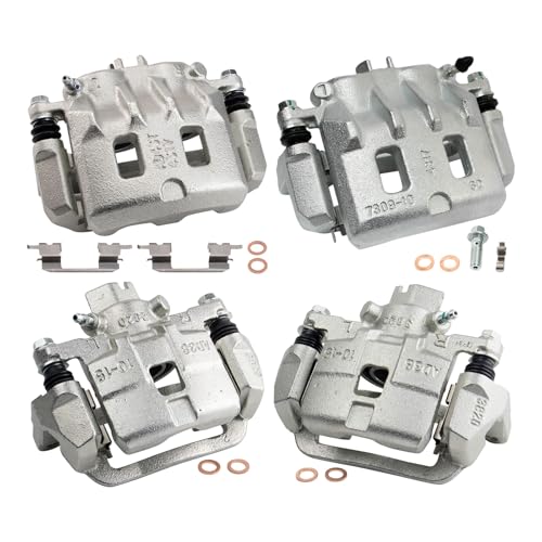 Image of TRQ Front and Rear Brake Caliper Set Zinc Coated Brackets Hardware Compatible with 2002 Subaru Legacy 2000-2002 Subaru Outback