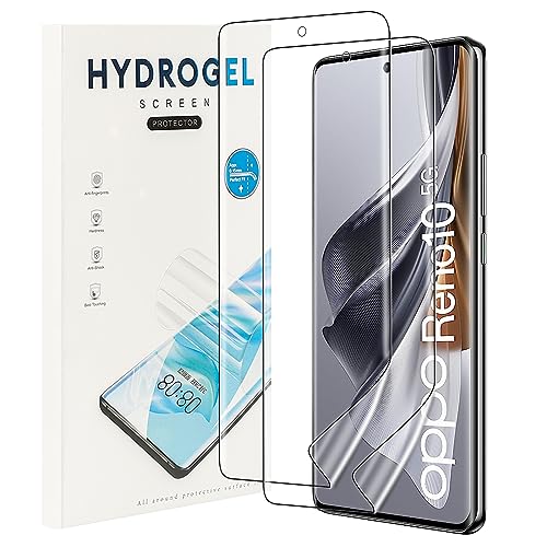 NUCNOK 2 Pack protetor de ecrã para OPPO Reno 10/Reno 10 Pro 5G (sem vidro temperado), película de hidrogel flexível HD, sem bolhas, fácil de instalar, compatível com impressões digitais