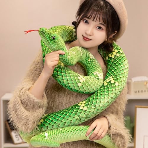 Xshelley 300 cm (120 pulgadas) de alta simulación serpiente extralarga, juguete de peluche suave, juguete de peluche de serpiente, juguete de peluche grande, regalo de juguete para niños (verde)