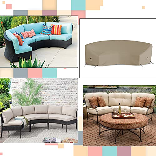 Covers & All Outdoor Curved Couch Sofa Cover With Air Pockets And Drawstrings, 12 Oz Waterproof Weather Resistant Patio Furniture Sectional Sofa Cover (150" L X 36" W X 38" H X 112" Fl Inches, Beige) #TOP6