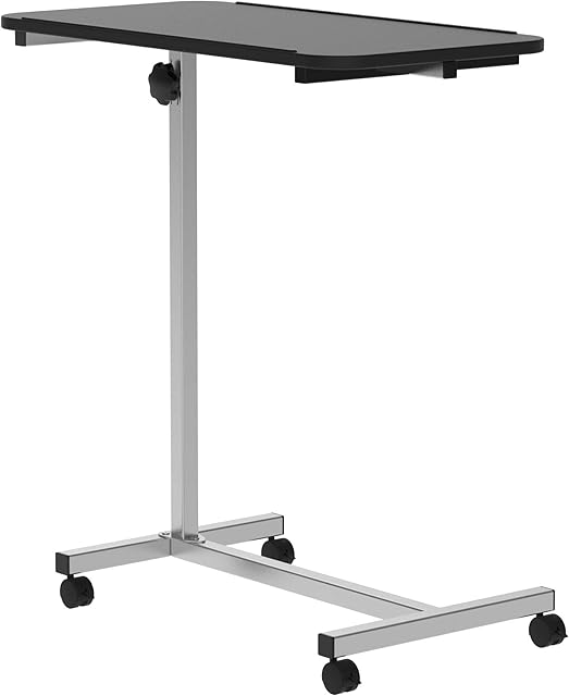 HOMCOM Portable Overbed/Chair Table Sofa Side Notebook Laptop Desk PC Stand Height Adjustable w/Lockable 4 Castors & Wooden Top - Black