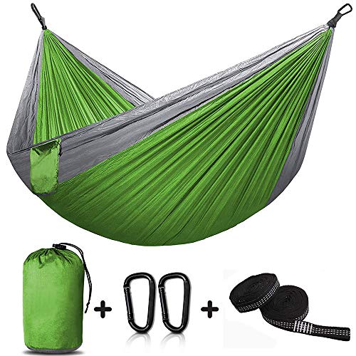 VGROUND Hamaca Colgante, Ultra Ligera Nylón de Portátil Hamaca para Acampar, 2 Personas con Correas y Mosquetón, 270 * 140cm 300kg Capacidad de Carga para Viajes, Camping, Senderismo, Jardín (Verde)