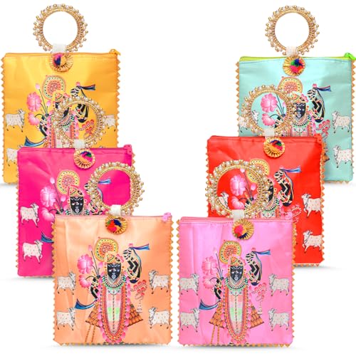 Image of Women Potli Bags Pack of 24 | Gifting Potli with Handle & Zipper | Traditional Shagun Return Gifts Potli for Diwali, Mehandi, Haldi, Baby Shower, Wedding, Sangeet, Bhajan